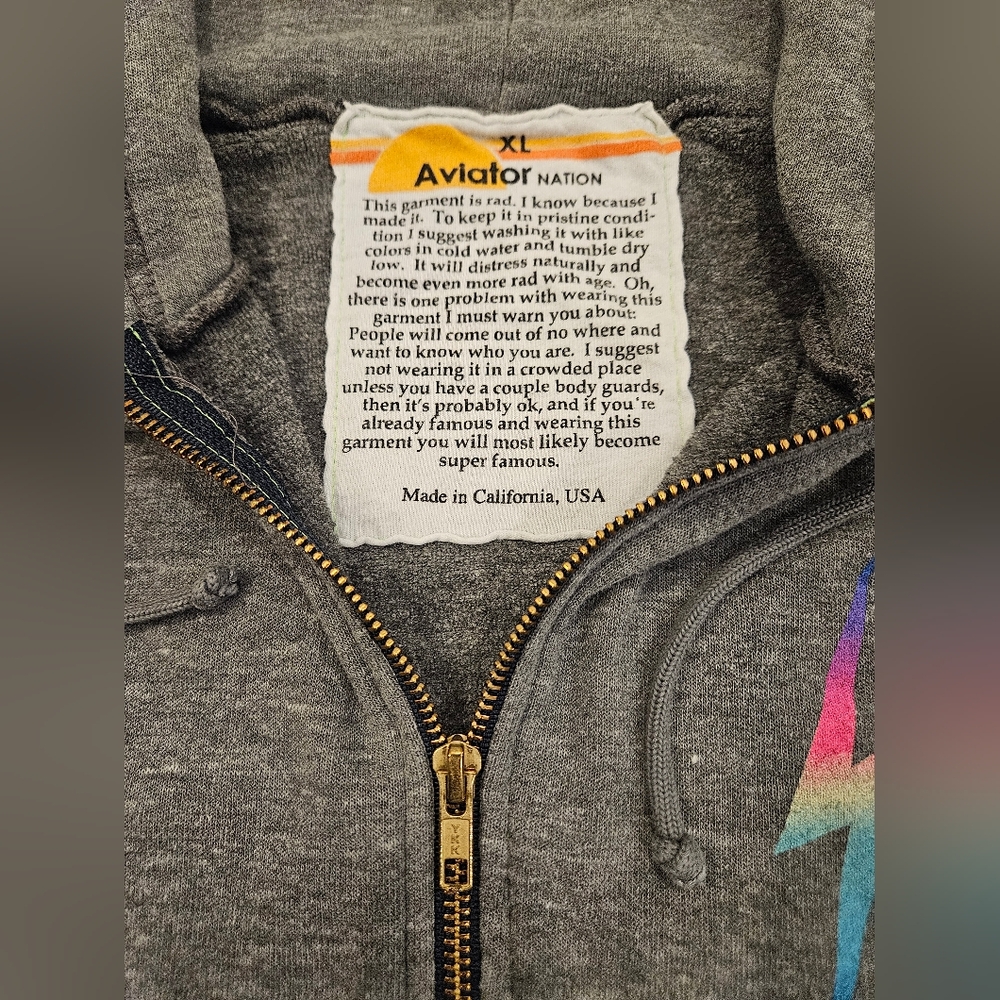 Aviator Nation Bolt Zip Hoodie in Heather/Rainbow Pink XL - Picture 3 of 8